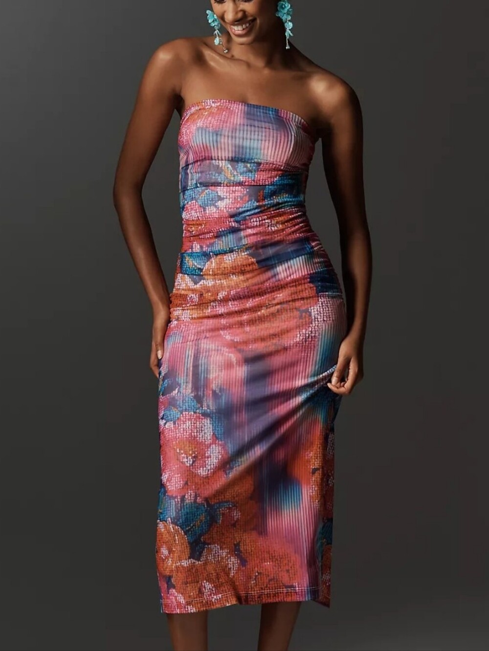 NWT The Soleil Slim Strapless Ruched Mesh Dress